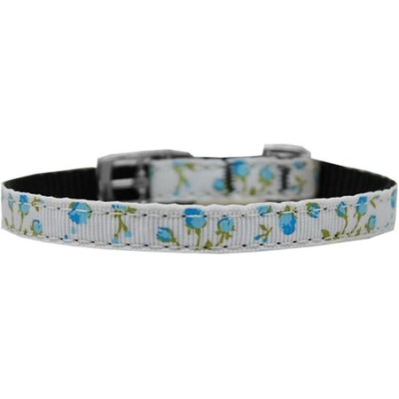 PET PAL Roses Nylon Dog Collar with Classic Buckle 0.37 in.Blue Size 14 PE867487